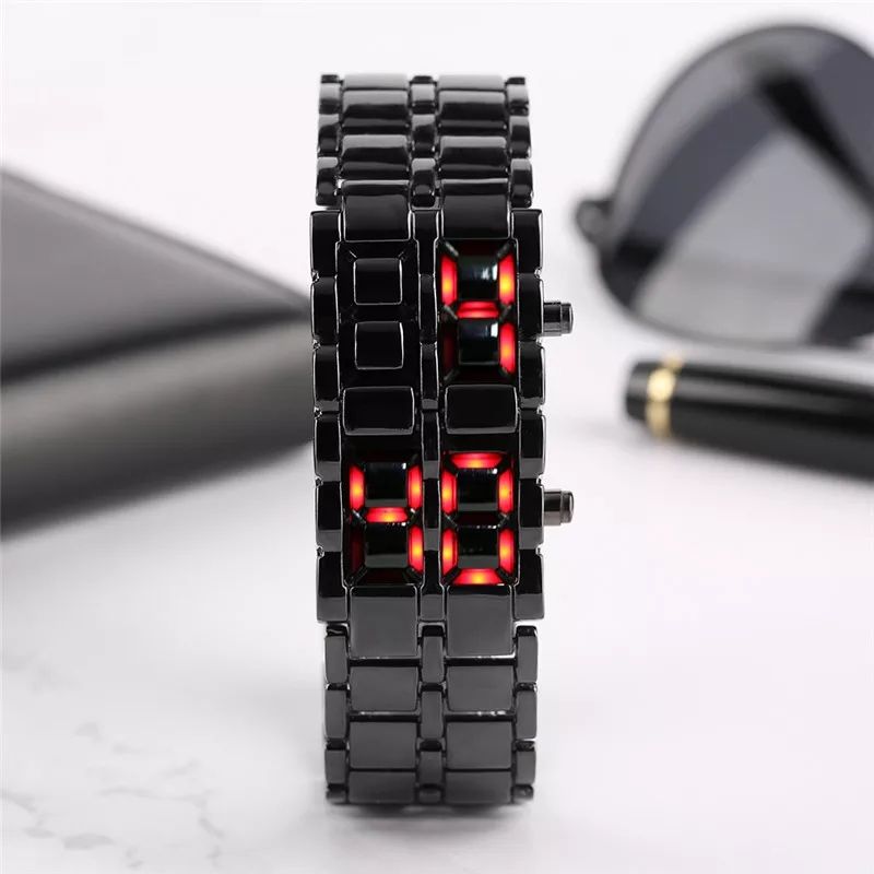 Blauw Lava Led Digitale Heren Horloge Stijl Ijzer Zwart Zilveren Armband Geïnspireerd Elektronische Horloge Часы Мужские