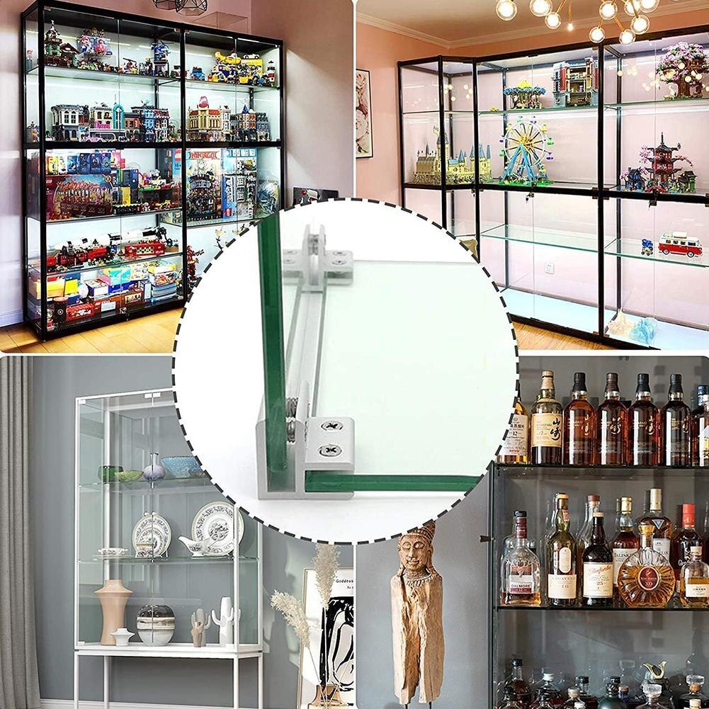 Glass Fixing Clip Glass Clamp Glass Board Double Sides 90 Degrees L Style Aluminum Glass Clamps Shelves Support Bracket Clips