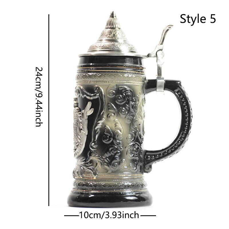 German Beer Stein Mug Large Capacity Retro Ceramic Beer Mugs Handmade Cup Germany Tankard Glass Mug 600ml Best Fathers Mens: 5