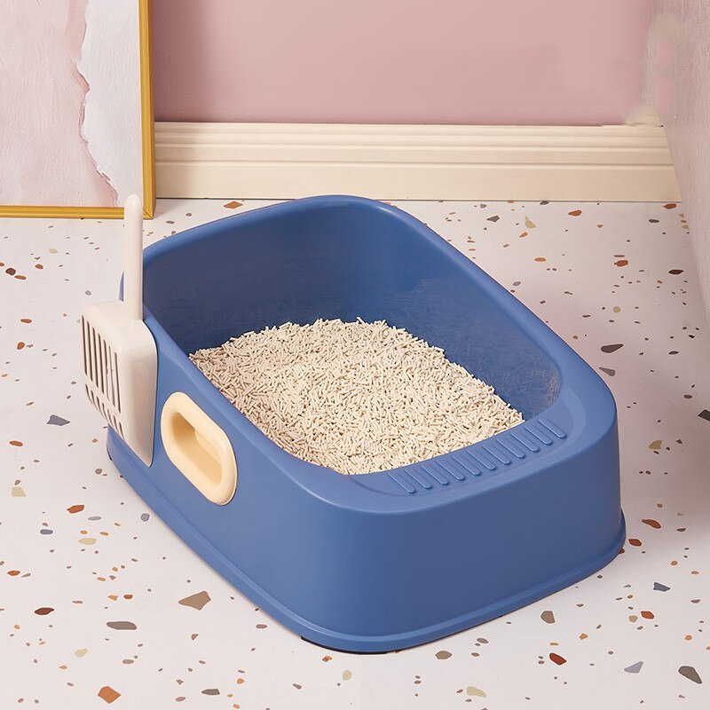 PP Material Double-eared Square Pet Cat Litter Box Anti-splashing Cat Toilet Semi-enclosed Pet Cat Litter Box Tray Accessories
