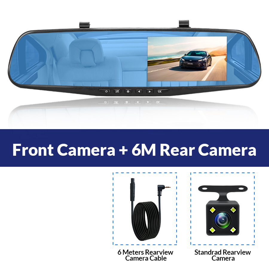 Dashcam 4.3 pouces 1080P IPS voiture DVR enregistreur de conduite rétroviseur double lentille enregistreur de voiture avant et arrière boîte noire: GRIS / 64G