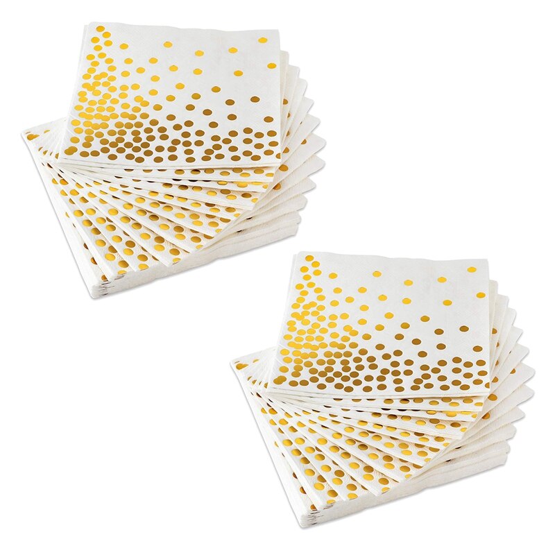Gold Dot Cocktail Servetten (100 Pack)3-Ply Papier Servetten Met Goudfolie Stippen Perfect Voor Verjaardagsfeestje