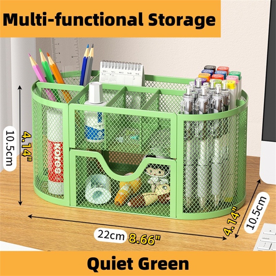 Mesh Desk Organizer, Desk Accessories & Workspace Organizers with Drawers, Pencil Holder for Desk with 9 Compartments for Office: Olive