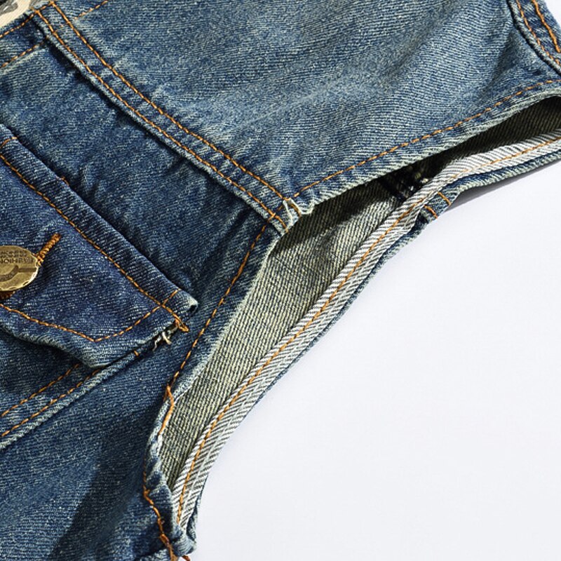Nueva Slim chaleco Denim hombres bolsillos con cremallera de ropa informal estilo Hip Hop vaquero Casual con capucha de camuflaje chaleco sin mangas abrigos