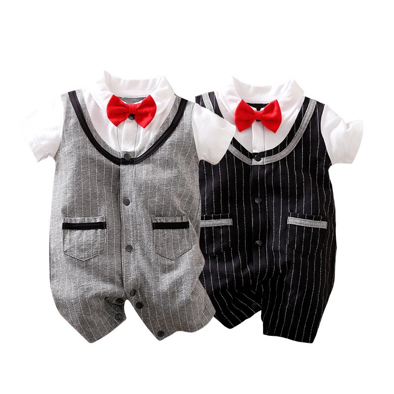 YiErYing – barboteuse à manches courtes pour bébé, vêtements d'été en coton imprimé, combinaisons pour -né, vêtements de fête d'anniversaire pour garçon, costume de jeune homme