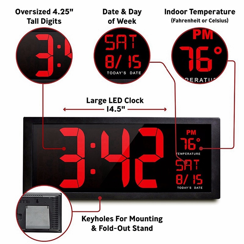 Large Screen Big Electronic Wall Clock Desktop Led Digital Calendar Clock Daylight Saving For Kitchen Clock