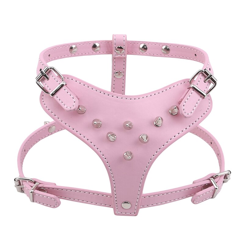 PU Leather Spiked Studded Dog Harness Pet Pitbull Adjustable Harness Collar For Medium Large Dogs Boxer Bull Terrier: Pink