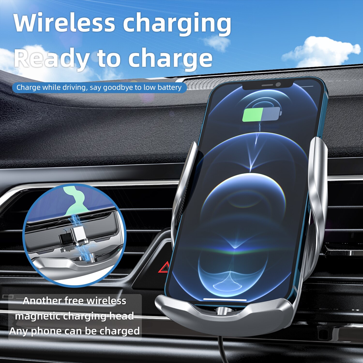 15w qi-autohalterung mit kabellosem ladegerät für iphone 13, 12, 11 xs, xr ,  x 8 und samsung  s21 s20 mit automatischem infrarotsensor
