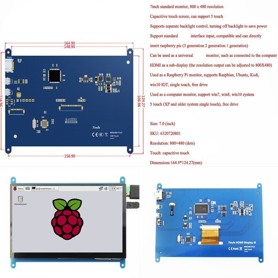 Raspberry Pi 3B+ 4 B 3.2/3.5/5/7/10.1 inch touch LCD Display Module Support