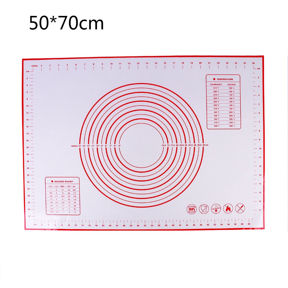 Large Size Silicone Baking Mat Sheet Non Stick Kneading Pad With Measurement Fondant Mat Fiberglass Rolling Dough Pad Oven Liner: 70x50cm Red