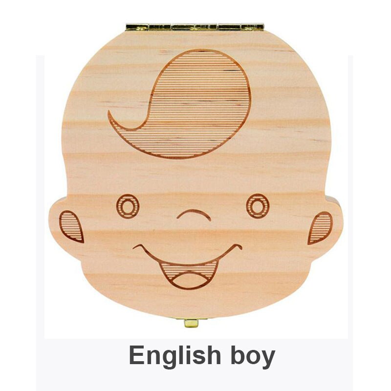 Wooden Baby Tooth Box Russian/English/Spanish Boy Girl Kids Tooth Organizer Collecting Teeth Storage Box: English boy