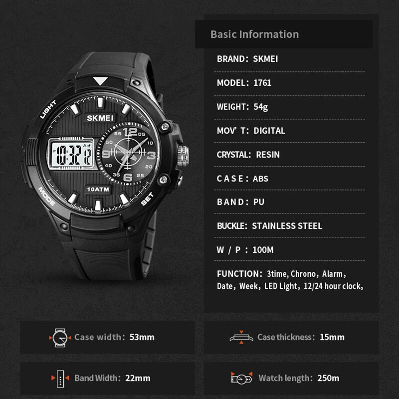 SKMEI movimento digitale al quarzo doppio Dispaly orologio da uomo orologio militare 3 volte conto alla rovescia orologi sportivi maschili Relogio Masculino