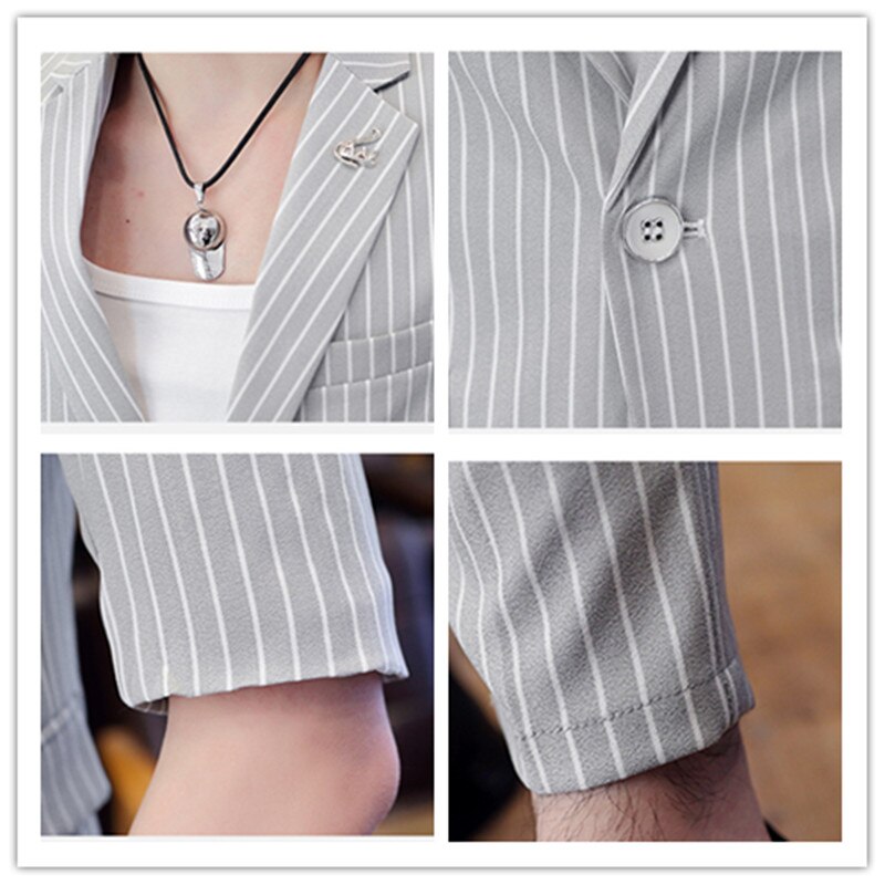 Mens Suits Zomer Mid Mouwen Met 9 Cent Broek Streep Tweedelige Mode Slanke Heren pakken Met Broek