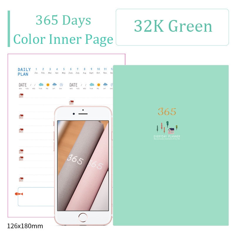 365 Days DIY Notebook Agenda A6 Diary Monthly Weekly Planner Organizer Color Paper Notebooks and Journals Drawing Book