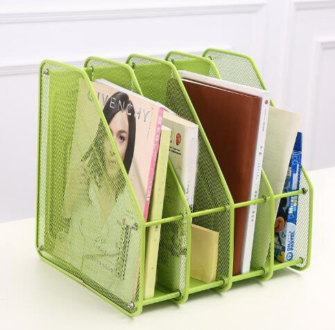 XRHYY Heavy Duty 4 Compartment Metal Mesh Office Desktop Document &amp; File Organizer Rack Magazine Holder For School Office Supply: Green