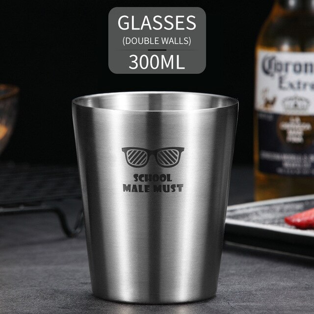 304 Stainless Cute Pattern Beer Mug Steel Beer Cup Coffee Mug With Double Wall Kitchen Drinkware For Kids Water Mug: Double Wall D