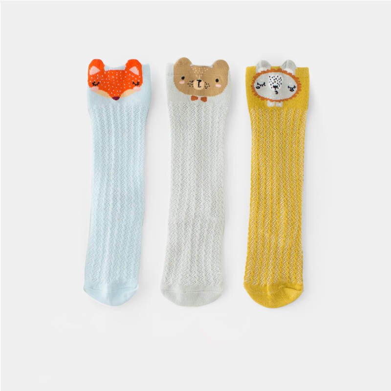 Balleenshiny 3pairs Long Tube Mesh Baby Socks for Boy Girls Knee High Anti-mosquito Socks Cartoon Animals Infant Floor Socks: T3 / for 0-1year