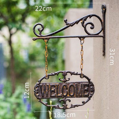 antique retro cast iron hanging welcome sign