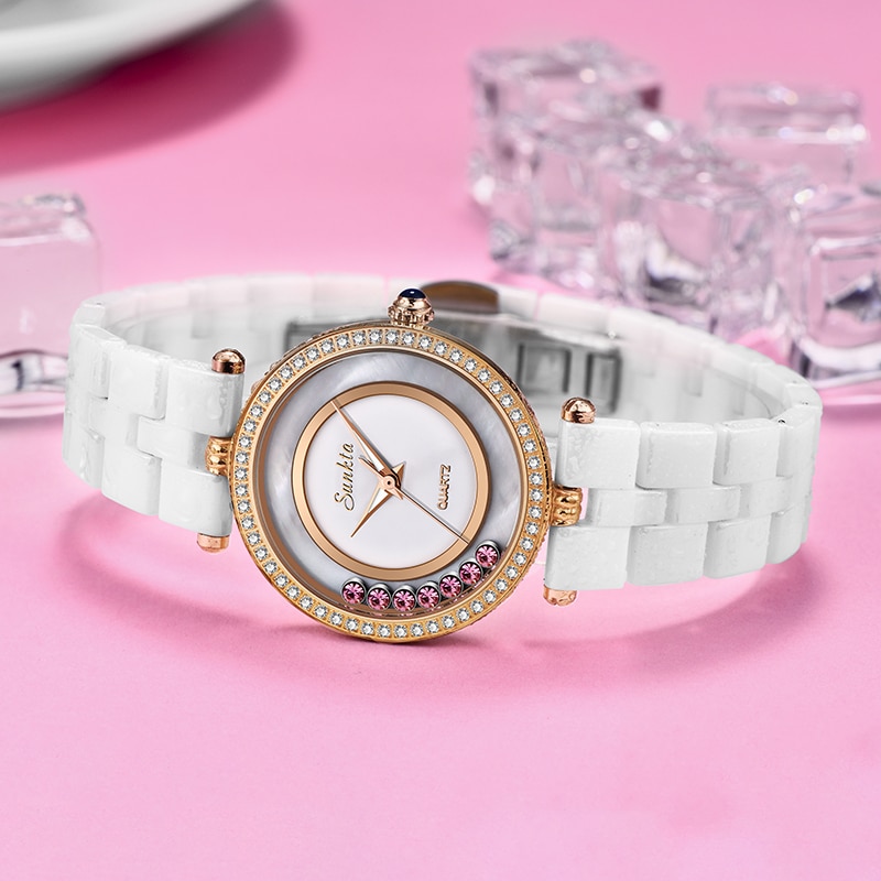 Relogio Feminino SUNKTA Keramische Vrouwen Horloge Top Brand Luxe Diamant Quartz Klok Waterdichte Horloges Vrouwen Jurk Armband horloge