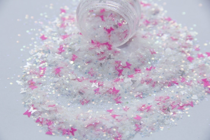 Mooie Witte & Roze Vlinder Pailletten Mix Wit Glitter Grondstof voor Nail art Nagellak Kaars Maken