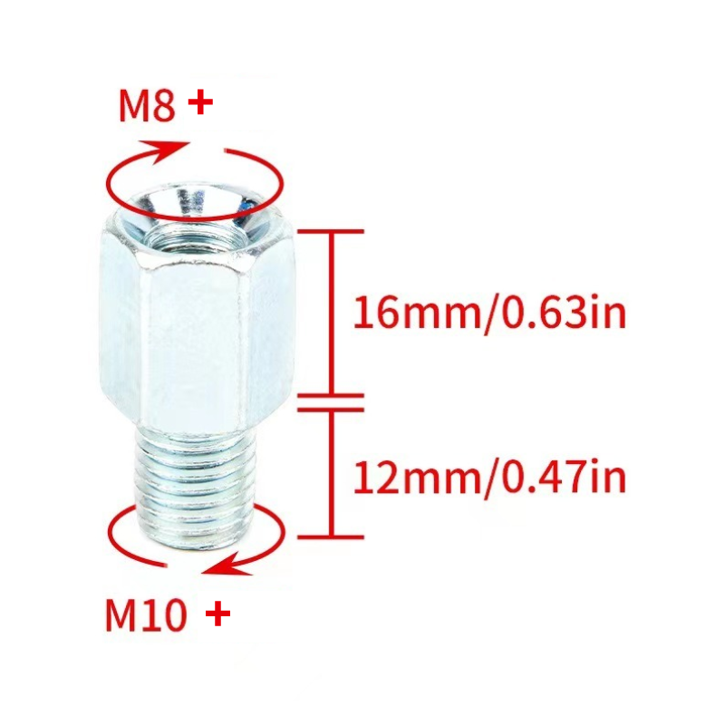 1 par de tornillos adaptadores para espejo retrovisor de motocicleta, Scooter, ATV, bicicleta, convertir de 10mm a 8mm o 8mm a 10mm en el sentido de las agujas del reloj: Gris