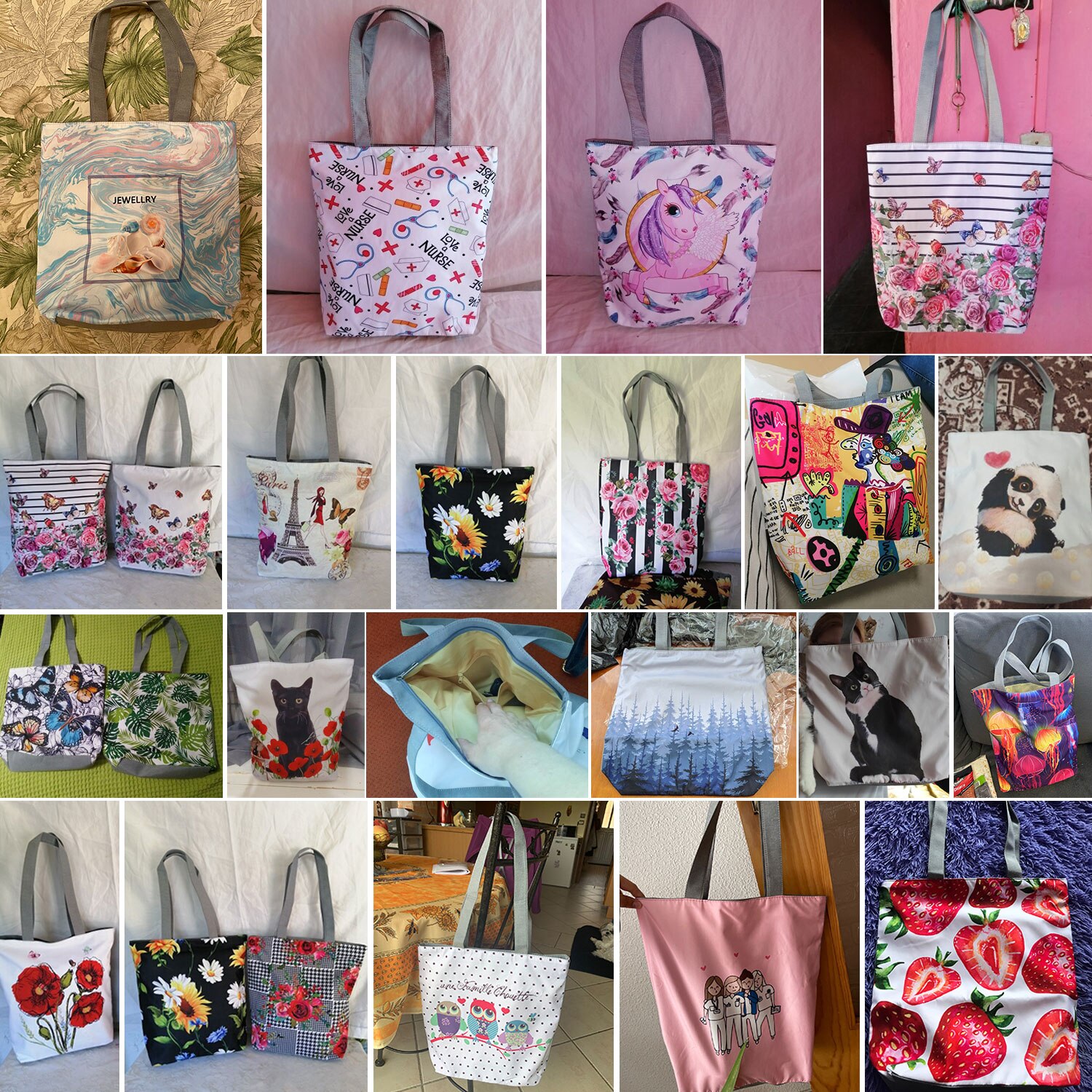 Sac à main en bandoulière de grande capacité pour femme, sac de courses exclusif avec peinture à l'huile, imprimé chien, pour épicerie, Papillon, carlin, Retriever