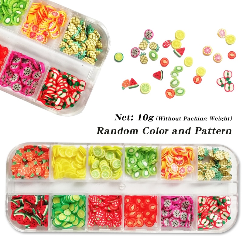 Pegatinas en 3D de frutas para decoración de uñas, accesorios Nail Art con de frutas de tamaño variado, puntas de manicura, 1 caja