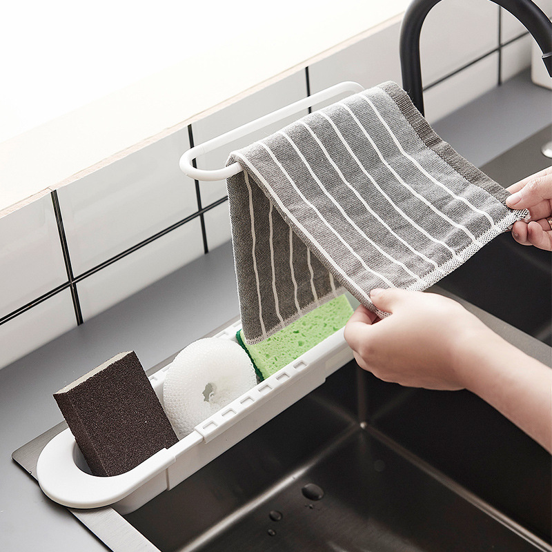 36-50 cm Teleskop Regal Ablauf Wasser Gestell Waschbecken Organizer Seife Schwamm Handtuch Halfter Küche Spielereien Lagerung Korb zubehör