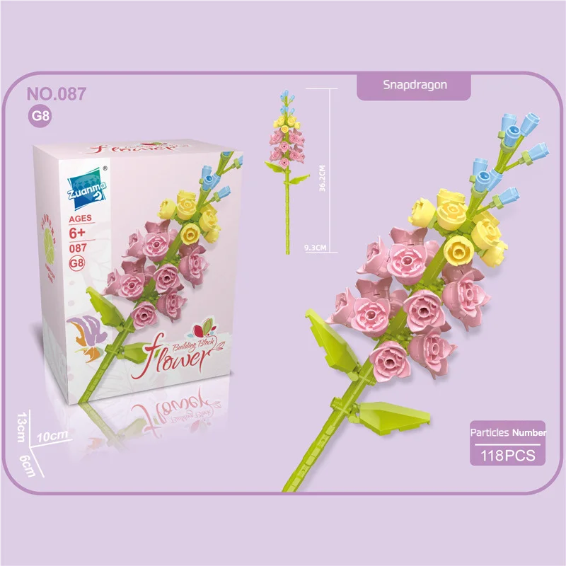 13 stili di fiori blocchi di costruzione rosa blocco di costruzione di San Valentino lavanda pesca giglio della valle tulipano mattoni ornamento per la casa fai da te: Rosa