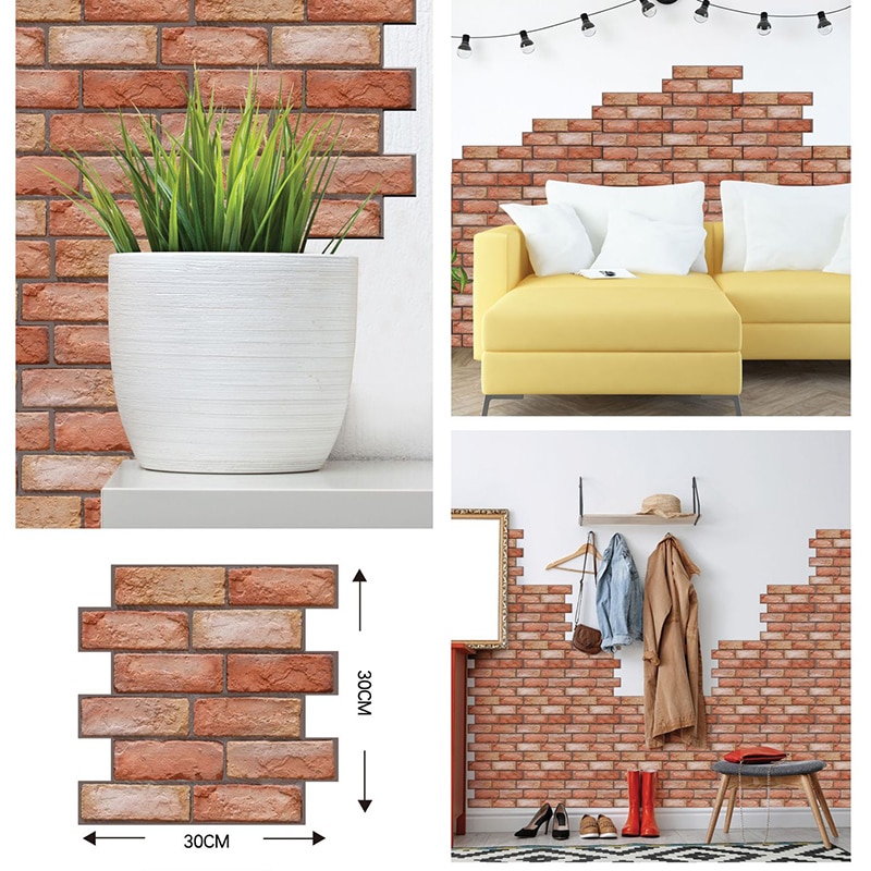 3d stue køkken badeværelse vandtæt wallsticker boligindretning aftagelig vinyl pvc mursten sten selvklæbende tapet