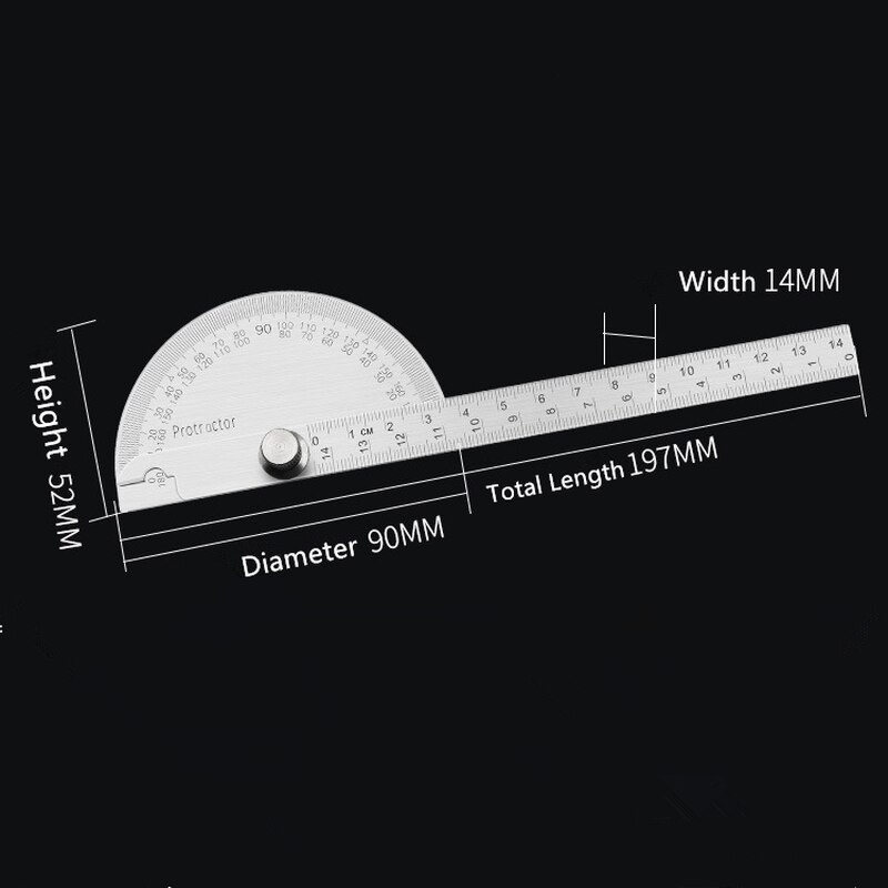 140mm 180 Degree Adjustable Protractor Stainless Steel Measuring Tool for Woodworking