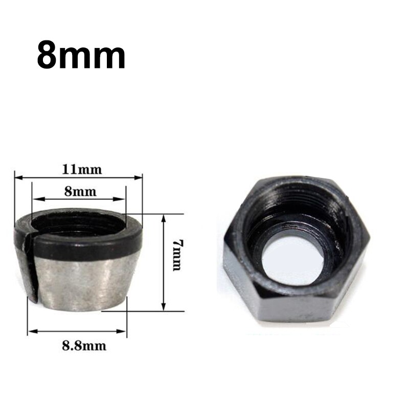 6mm 6.35mm 8mm kiristysistukasovitin ruuvimutterilla sähköinen jyrsinistukka istukka kaiverrusleikkurikoneeseen: 1pc 8mm istukka