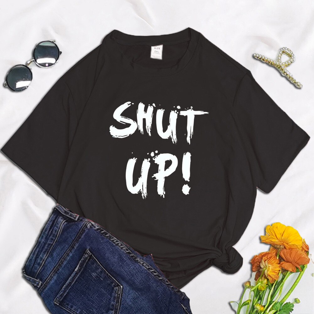 Grappige Shut Up Vrouwen T-shirt 2022 Zomer Ronde Hals Y2K Grappige Polyester Cartoon T-shirt Grafische Streetwear