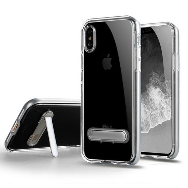 Luxury Handphone With Kickstand Mobile Casing Crystal Clear PC Bumper TPU Hybrid Back Cover For iPhone 8 X Case