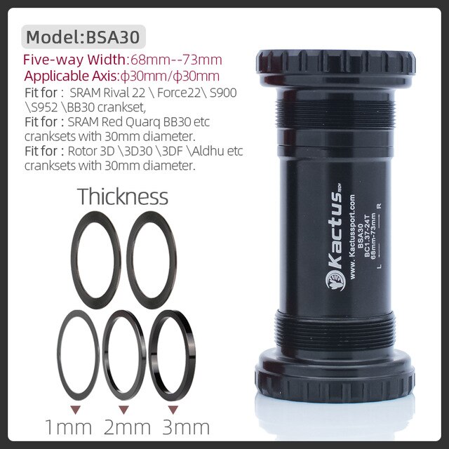 KACTUS BSA30 Central Movement Ceramic Bearing Bike Bottom Bracket Fit for SRAM Rival 22 \ Force22\ S900 etc Bicycle Cranksets: Black