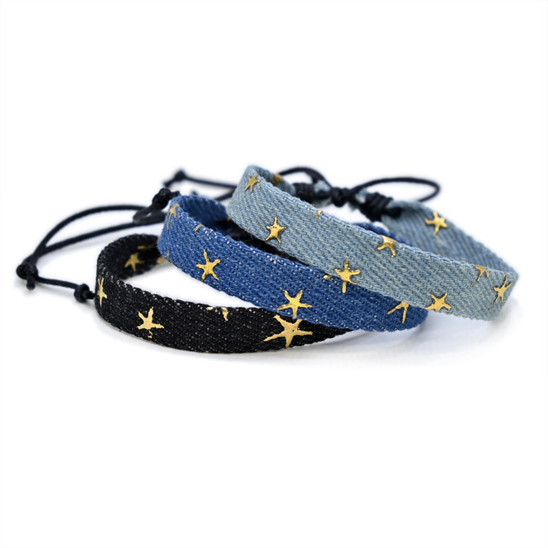 Jahrgang Stern aufbringen blau literarischen Denim Stoff Armbinde für Frauen Männer gotisch ethnischen Hand gewebten Armbinde Modeschmuck