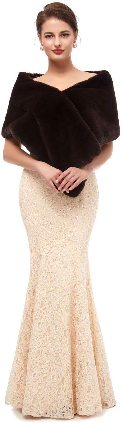 Bolero Jacket Avondjurk Sjaal Bridal Wraps Fur Cape Fur Sjaal Veer Robe Sheer Wit Bont Mantel Winter Witte Mantel jas: 1pj19132