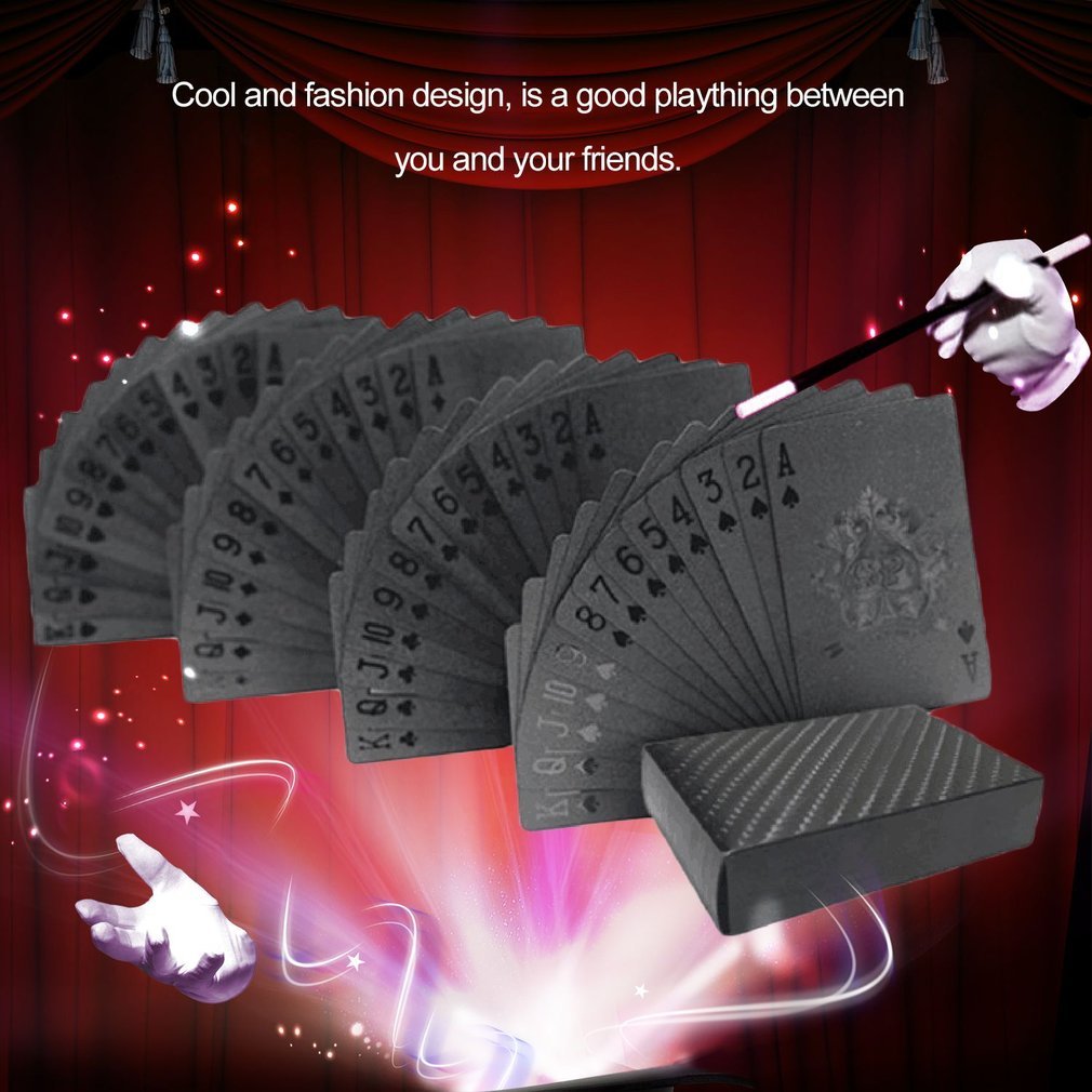 54 stk / pakke guldfolie poker nyhedssamling vandtæt pvc plastik spillekort sæt ensfarvet sort brætspil