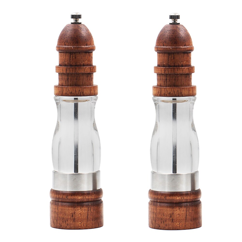 Antieke Peper Zout Molen Grinder Massief Hout En Acryl Fles Hand Keramische Slijpen Mechanisme Spice Peper Keuken Bbq Mills