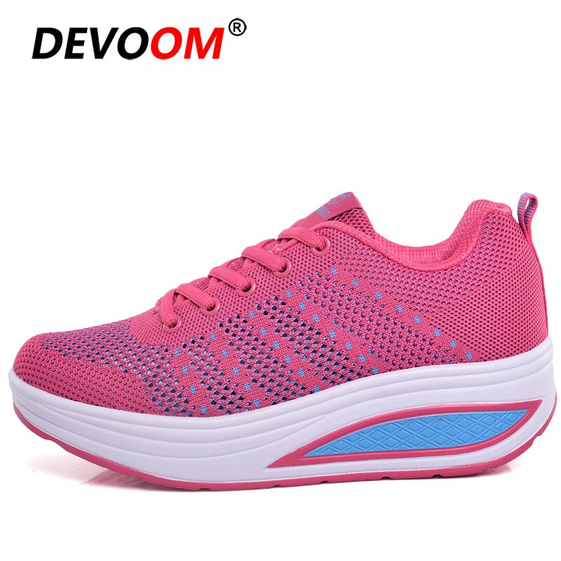 Swing Toning Shoes Women Height Increasing Fitness Shoes Ladies Lace Up Breathable Mesh Sport Slimming Shoes Sneakers Women: Red / 6