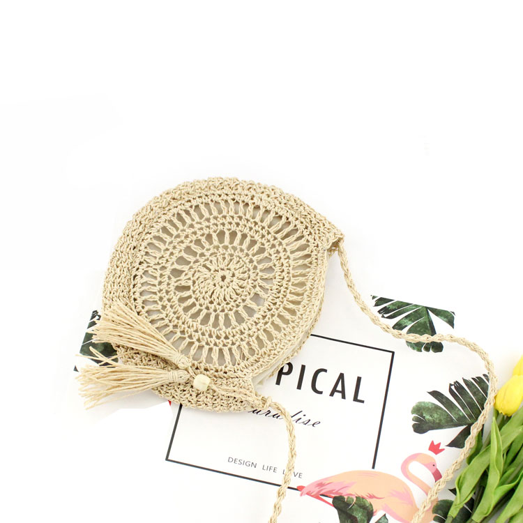 Rattan Woven Round Women Straw Bag Handbag Knit Summer Beach Bag Woman Shoulder Messenger Bag Tassel Khaki Beige Bags