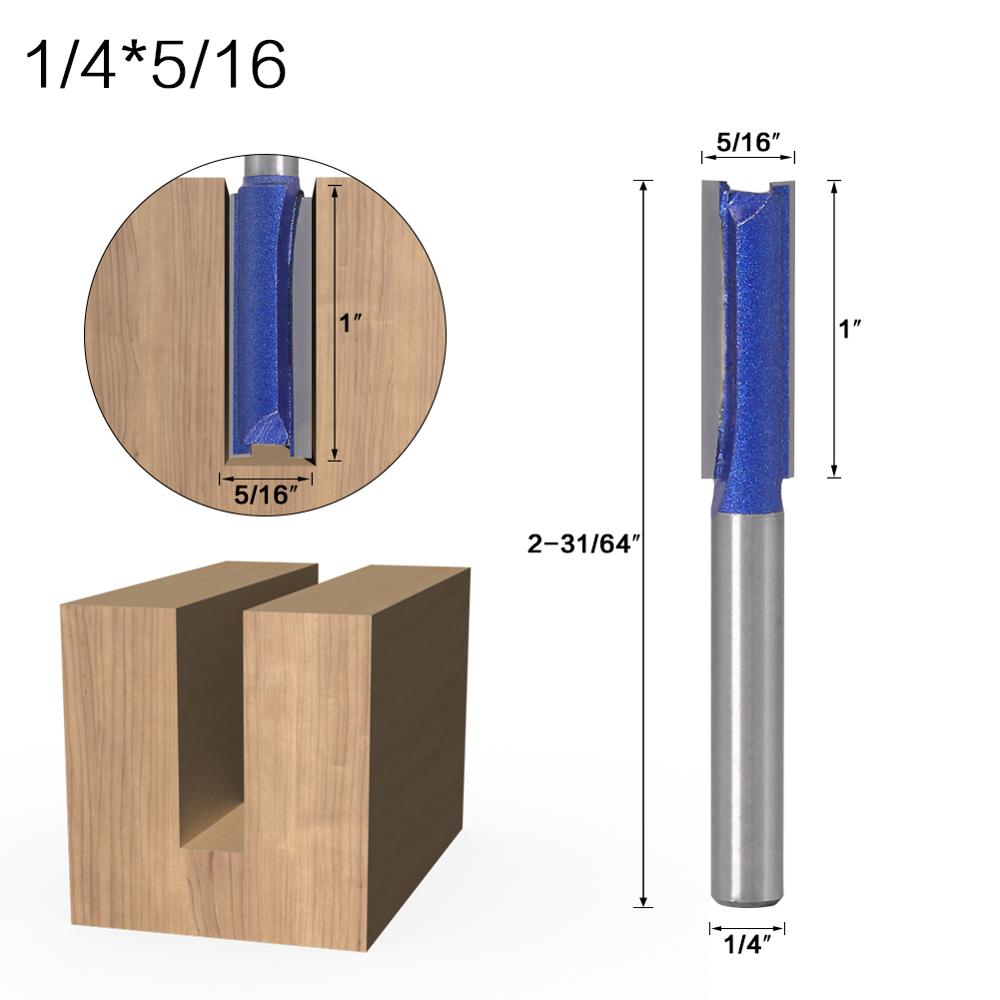 1PCS 1/4 "Shank Straight Houtbewerking Router Bit Set Carpenter Frees 1/4", 5/16 ", 3/8 ", 1/2 ″Cutting Diameter: 6.35mmX7.96mm