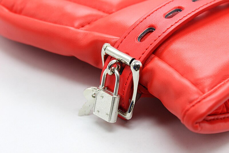 Black Red Leather Women Fingerless Mittens Boxing Style Gloves Winter Warm Thick Wrist Gloves Mittens Female Gloves