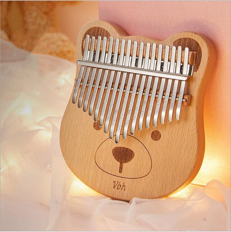 17 Keys Kalimba Thumb Piano,Portable Mbira Transparent Acrylic Wood Finger Mbira,Musical Instrument for Beginners with Bag: Wood bear