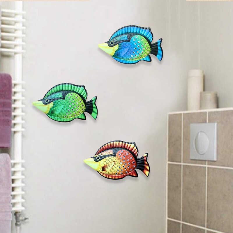 Metal Fish Wall Art For Home And Garden Decoration Outdoor Animales Jardin Colour Glass Statues Sculptures