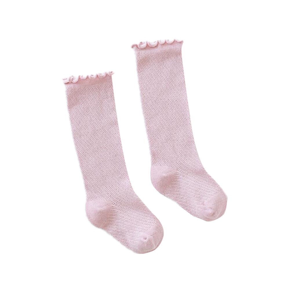 1 paire nouvelle bébé filles genou chaussettes hautes couleur unie Frill tricot doux chaussettes pour 0-5 ans: Rose / 3 to 5 Years