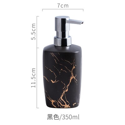 Marmer Keramiek Badkamer Set 5Pcs Zeepdispenser/Tandenborstel Houder/Tumbler/Zeepbakje Lade Badkamer Decoratie accessoires: Black soap bottle