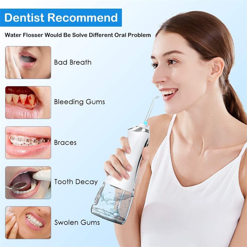 5 modes oral irrigator usb genopladelig vandtråd bærbar dental vandtråd jet 300ml irrigator tandrenser +6 jet