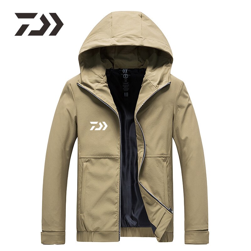 Daiwa-ropa de pesca para hombre, camisa informal con cremallera, chaqueta de pesca sólida con capucha, ropa de pesca de manga larga, novedad de: S / Caqui