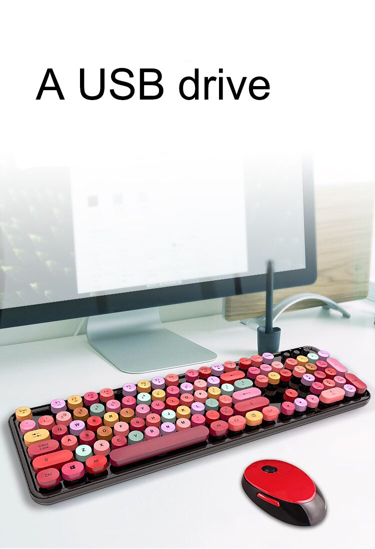 Wireless Keyboard Mouse Color Lipstick Round Hat Keyboard Office Desktop Keyboard Mouse Suit Gaming Keyboard and Mouse
